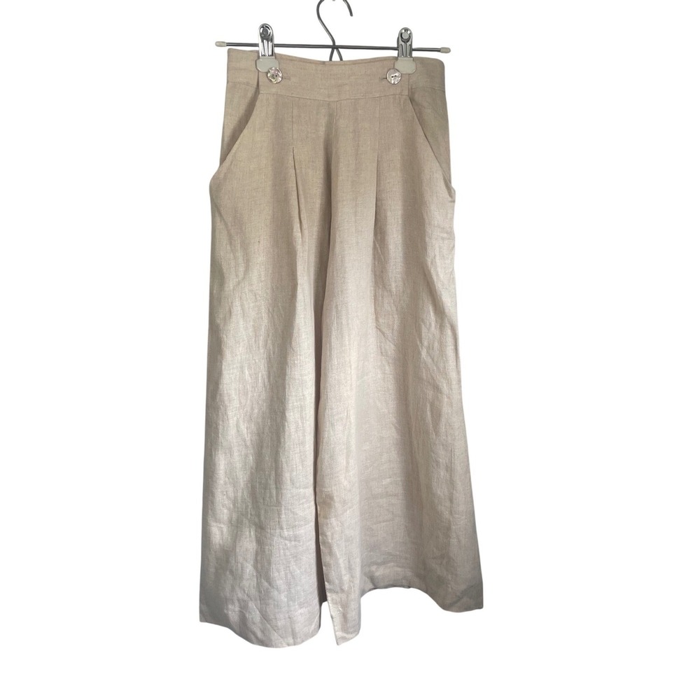Karol Richardson Linen Wide Leg Pleated Pants Beige Mother of Pearl Buttons‎ P/S